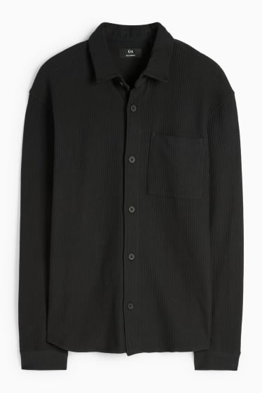 Pánské - Košile - relaxed fit - kent - žebrovaná - černá