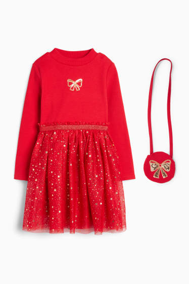 Kinder Mädchen - Schleife - Set - Kleid und Tasche - 2 teilig - festlich - rot