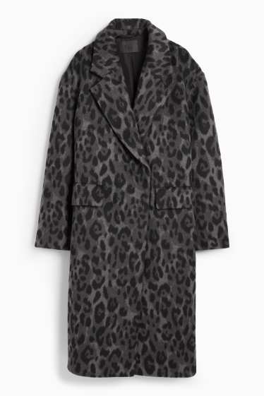 Women - Coat - leopard print - dark gray