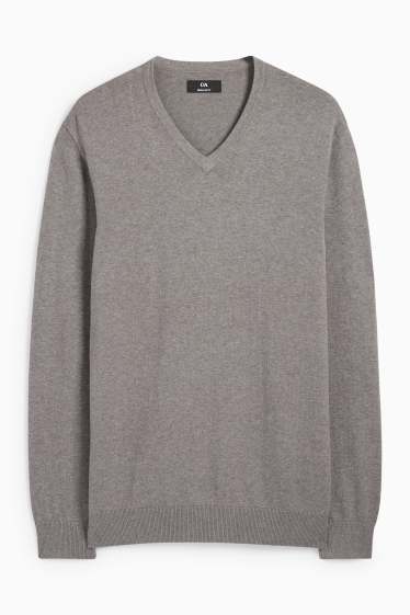 Herren - Set - Pullover mit V-Ausschnitt und Businesshemd - 2 teilig - grau