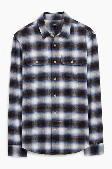 Herren - Flanellhemd - Regular Fit - Kent - kariert - braun / blau