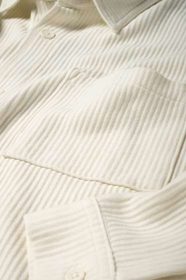 Pánské - Košile - relaxed fit - kent - žebrovaná - bílá