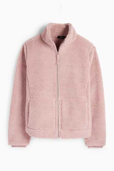 Women - Teddy fur zip-through sweatshirt - pink