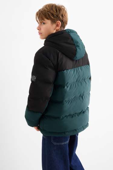 Kinder Buben - Steppjacke mit Kapuze - wasserabweisend - dunkelgrün