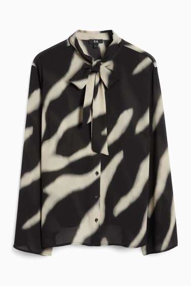 Damen - Chiffon-Bluse - gemustert - schwarz / beige