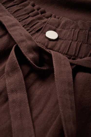 Women - Cloth trousers - high waist - barrel leg - dark brown