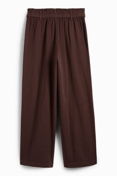 Women - Cloth trousers - high waist - barrel leg - dark brown