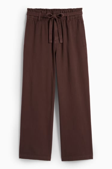 Women - Cloth trousers - high waist - barrel leg - dark brown