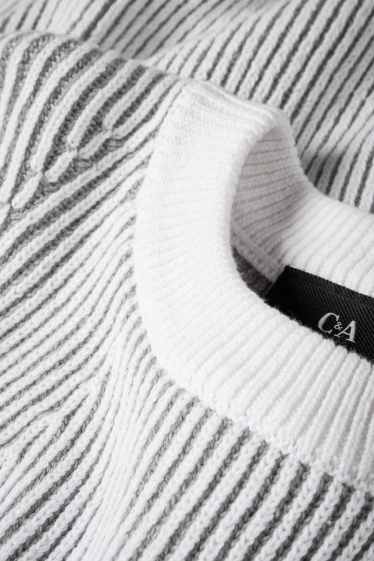 Pánské - Svetr - žebrovaný - bílá/šedá