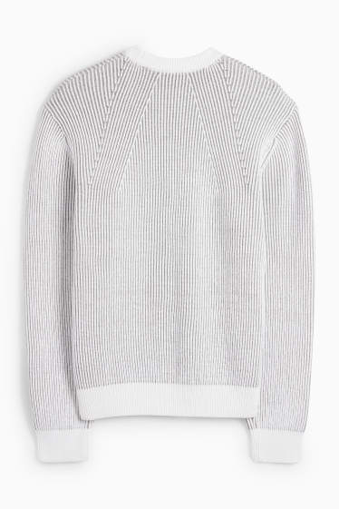 Pánské - Svetr - žebrovaný - bílá/šedá