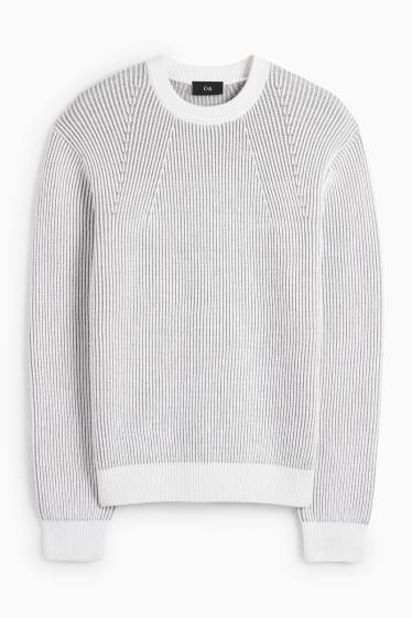 Pánské - Svetr - žebrovaný - bílá/šedá