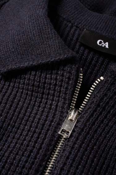Men - Jumper - textured - dark blue
