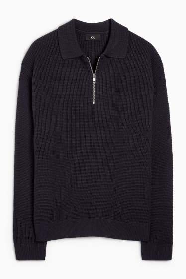 Men - Jumper - textured - dark blue