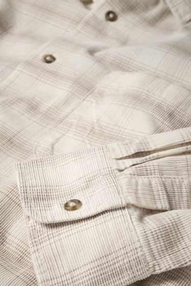 Uomo - Camicia di velluto a coste - regular fit - collo all'italiana - a quadretti - crema