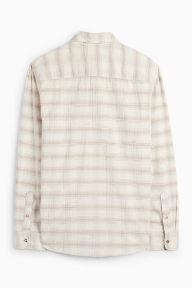 Uomo - Camicia di velluto a coste - regular fit - collo all'italiana - a quadretti - crema