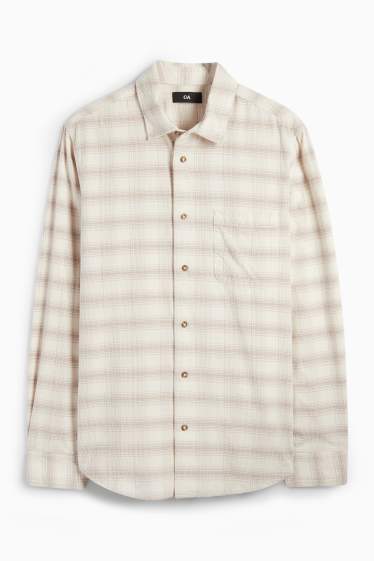Uomo - Camicia di velluto a coste - regular fit - collo all'italiana - a quadretti - crema