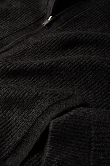 Men - Cardigan - ribbed - black