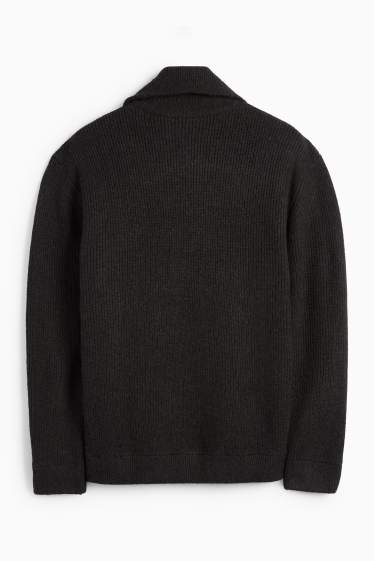 Men - Cardigan - ribbed - black