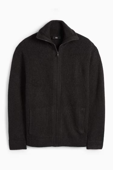 Men - Cardigan - ribbed - black
