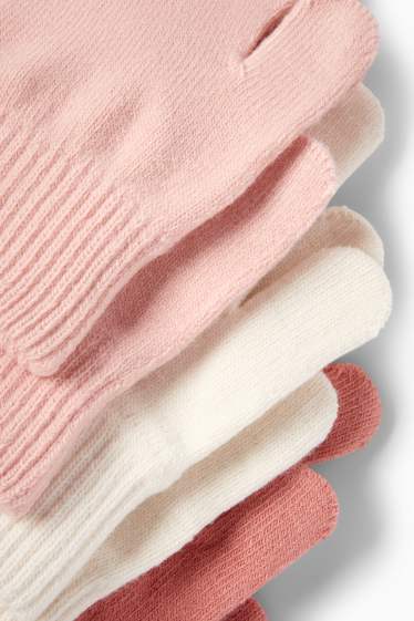 Enfants filles - Lot de 3 paires - gants - rose foncé