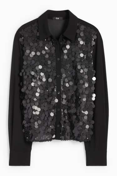 Women - Chiffon sequin blouse - black
