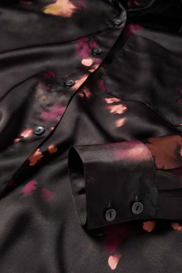 Damen - Satin-Bluse - geblümt - schwarz