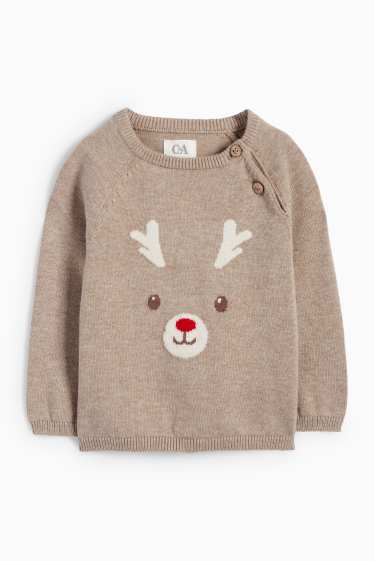 Baby Jungen - Rentier - Weihnachts-Baby-Outfit - 2 teilig - hellbraun