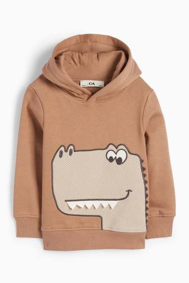Děti - chlapci - Motiv dinosaura - mikina s kapucí - světle hnědá