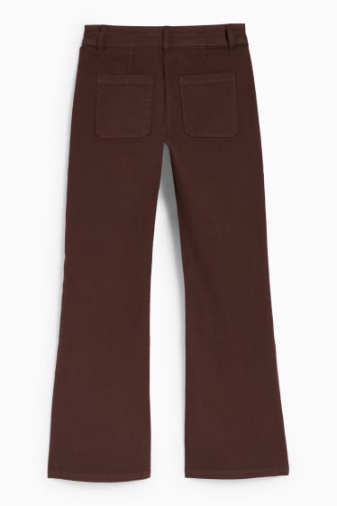 Femei - Pantaloni de stofă - talie medie - evazați - denim-maro