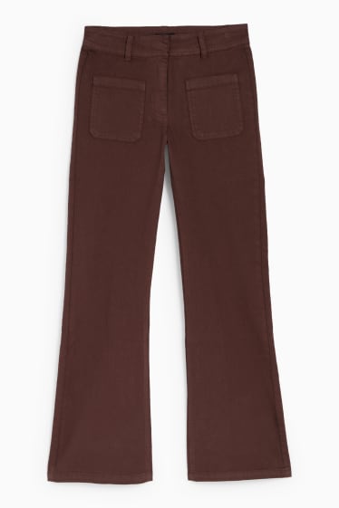 Femei - Pantaloni de stofă - talie medie - evazați - denim-maro