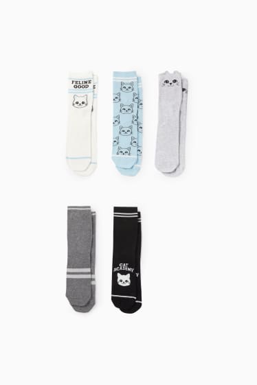 Kinder Mädchen - Multipack 5er - Katze - Socken mit Motiv - schwarz