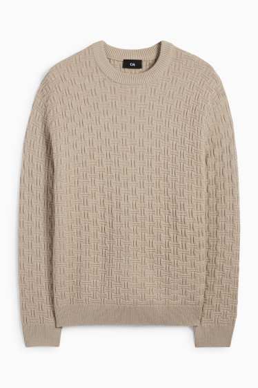 Men - Jumper - textured - light beige