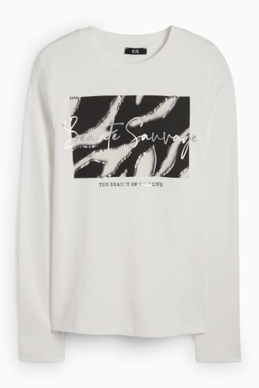 Femei - Tricou cu mânecă lungă - regular fit - aspect lucios - alb