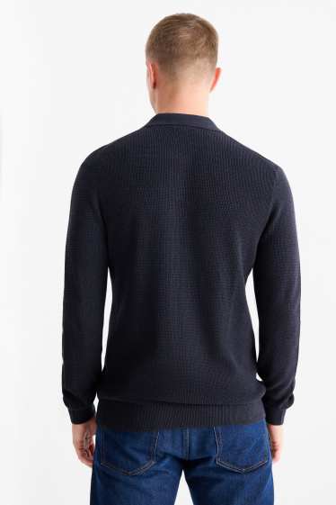 Hommes - Polo à manches longues - regular fit - en maille - finition texturée - bleu foncé