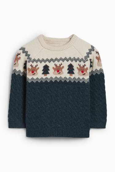 Baby: jongens - Rendier en denneboom - babytruitje voor kerst - donkergroen