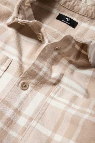Men - Shirt - regular fit - kent collar - check - light beige