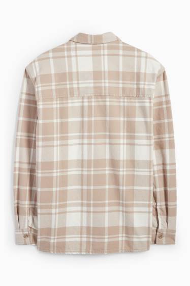 Men - Shirt - regular fit - kent collar - check - light beige