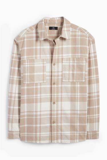 Men - Shirt - regular fit - kent collar - check - light beige