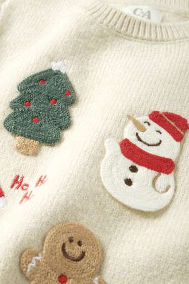 Baby Jungen - Weihnachtsmann - Baby-Weihnachtspullover - hellbeige