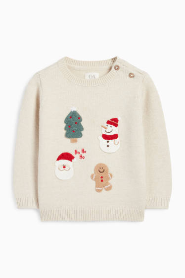 Baby Jungen - Weihnachtsmann - Baby-Weihnachtspullover - hellbeige