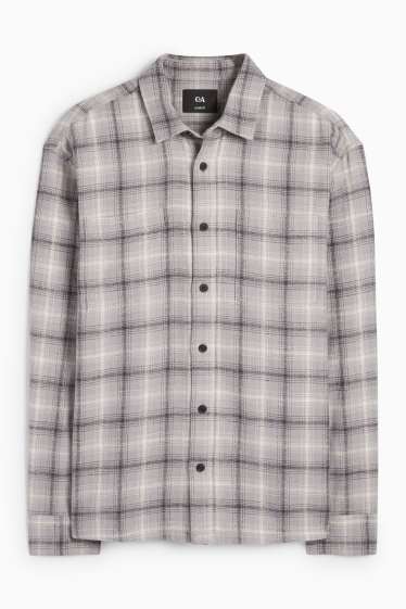 Men - Shirt - regular fit - kent collar - check - gray