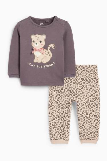 Miminka - dívky - Motiv leoparda - pyžamo pro miminka - 2dílné - šedá
