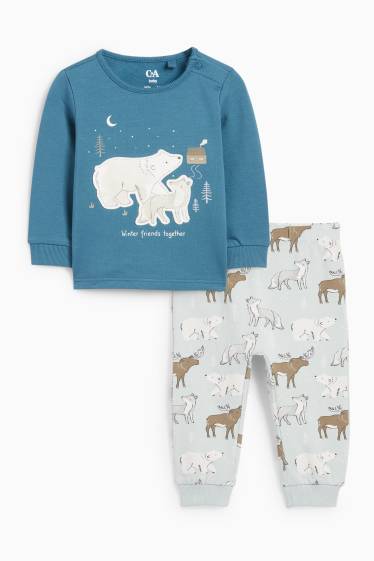Baby Jungen - Wolf und Eisbär - Baby-Pyjama - 2 teilig - petrol