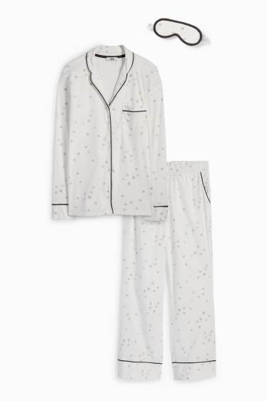 Dames - Set - pyjama en slaapmasker - 3-delig - met patroon - wit
