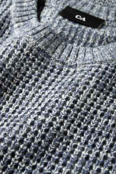 Men - Jumper - textured - dark blue-melange