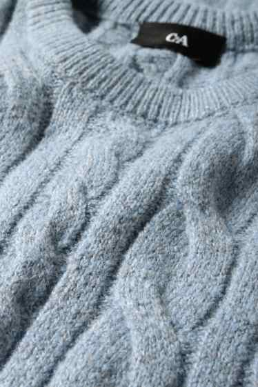 Men - Jumper - cable knit pattern - light blue