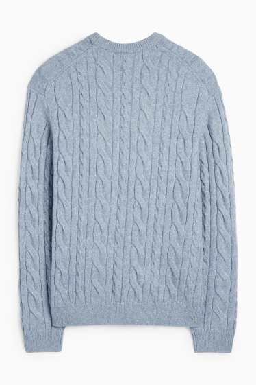Men - Jumper - cable knit pattern - light blue