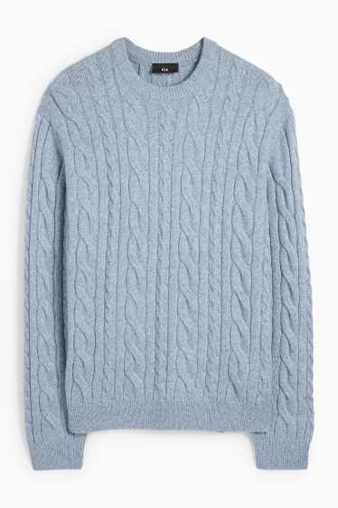 Men - Jumper - cable knit pattern - light blue