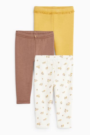 Neonate - Confezione da 3 - leggings termici per neonate - con imbottitura in pelo - giallo