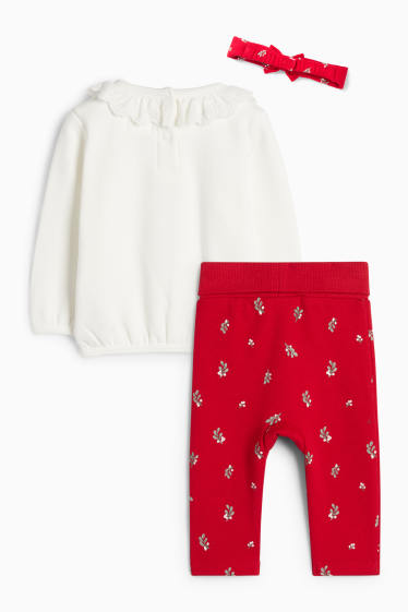 Baby Mädchen - Teddybär - Weihnachts-Baby-Outfit - plüschgefüttert - weiss / rot